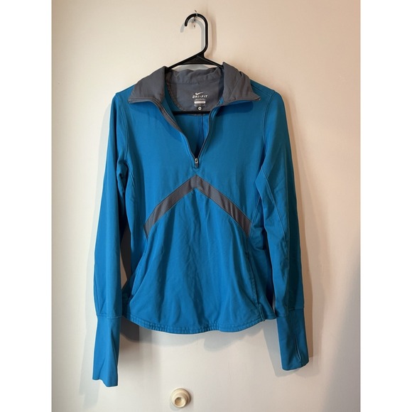 Womens Nike Elements Dri Fit 1/4 Zip Blue Lightweight Running Jacket Size Medium - Picture 1 of 4